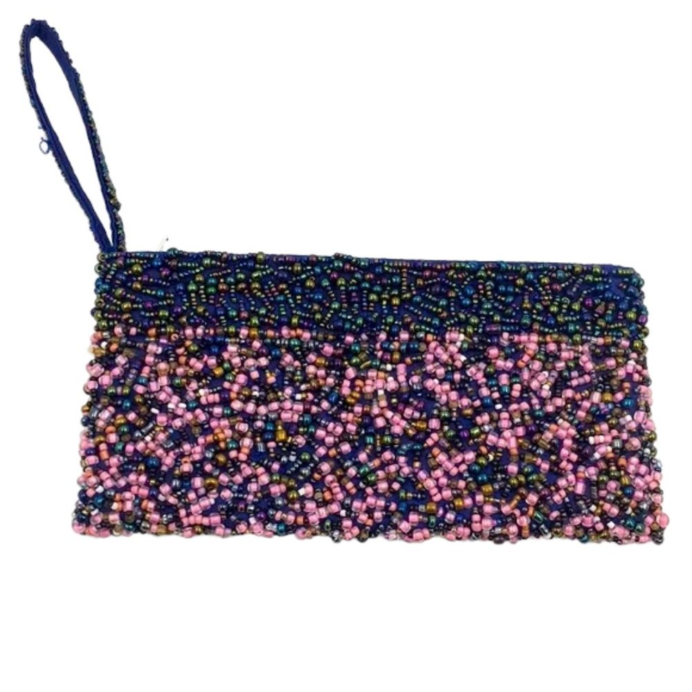 Imported Blue & Pink Bead Wristlet Purse